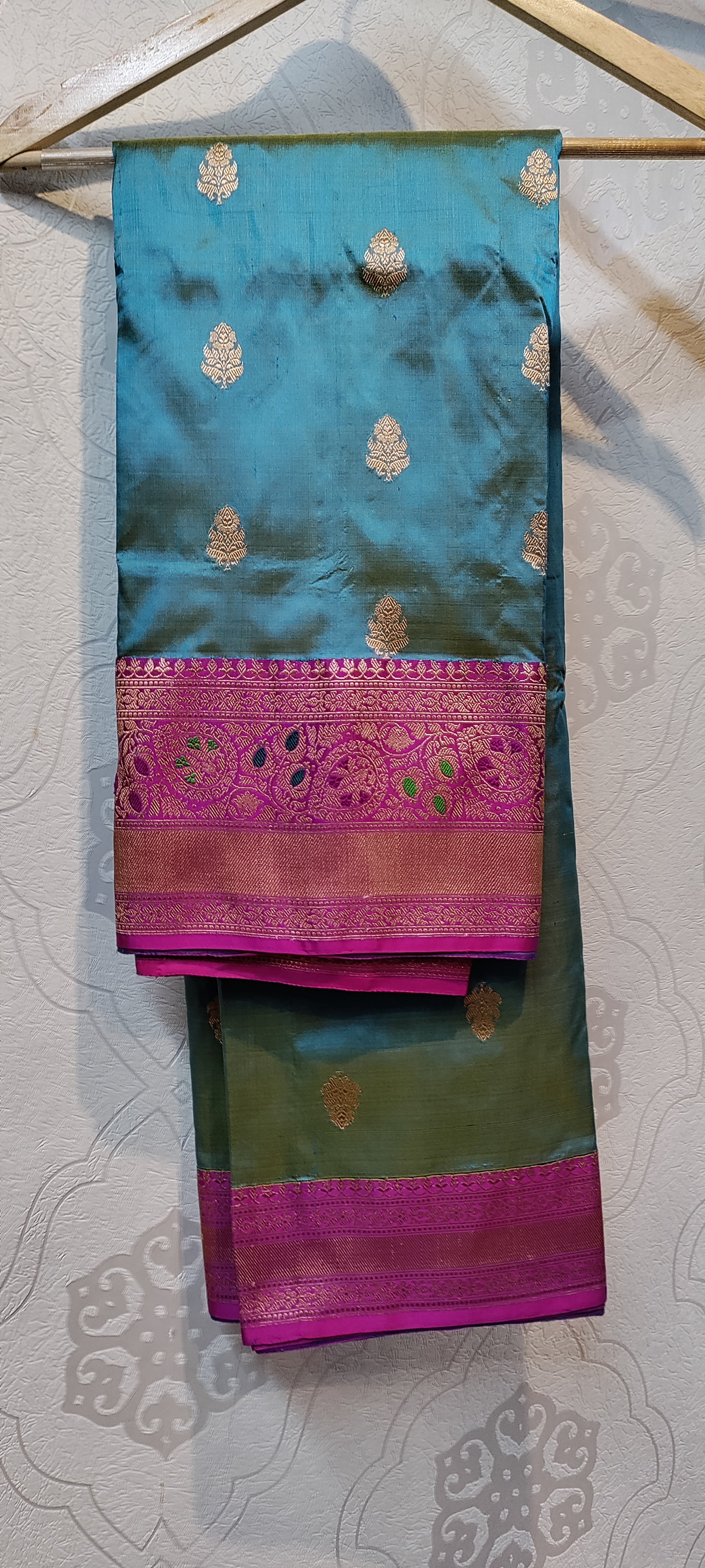 Powder blue meenakari katan Banarasi small butta saree