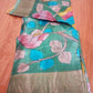 Tussar silk Hand painted Kalamkari using natural pastal colors with flowers in green theme story