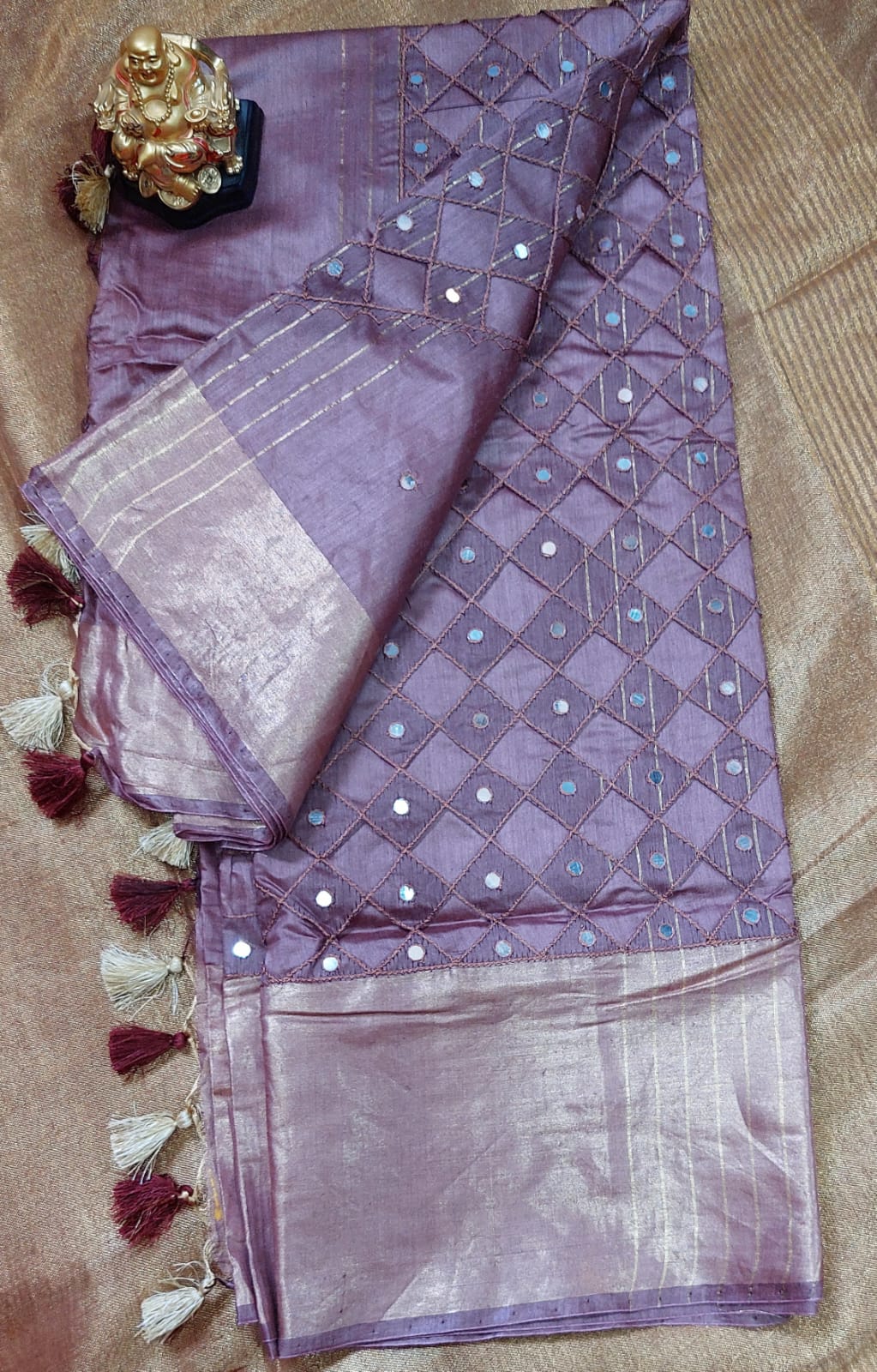 Desi Tussar Cutwork saree with Mirror work in Violet color