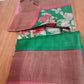 Zari Tussar Saree kalamkari printed in full body in green with digital print