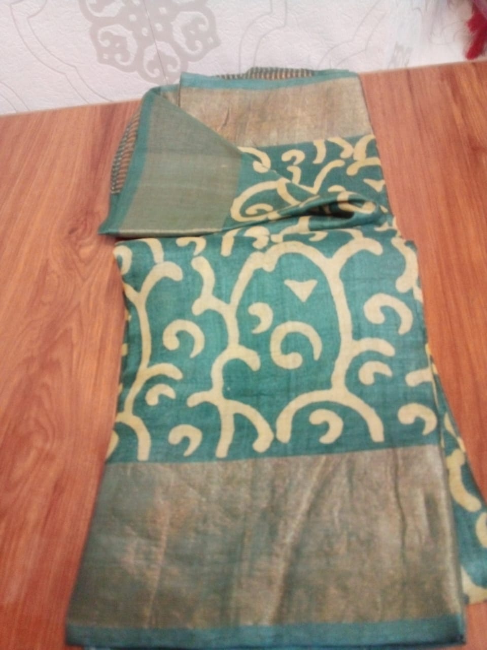 Pure zari tussar Saree hand printed saree in olive green