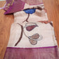 Hand painted pen Kalamkari saree in Pure tussar Saree cream with pink border and painted flowers with leaves