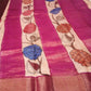 Hand painted pen Kalamkari saree in Pure tussar Saree cream with pink border and painted flowers with leaves